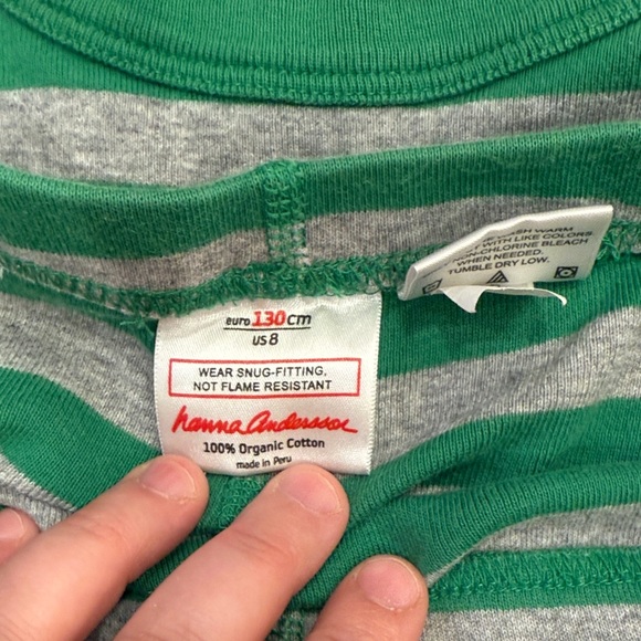 Hanna Andersson Green and Gray Striped Pajama Set sz 8 / 130 cm LIKE NEW - Picture 3 of 5